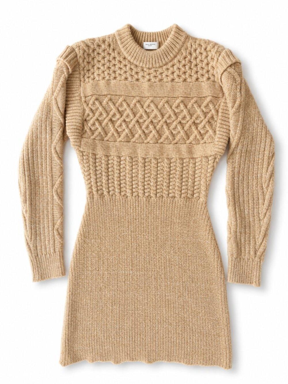 MINKPINK Lesley Cable Knit Tunic Sweater Mini Dress Tan Medium Boho